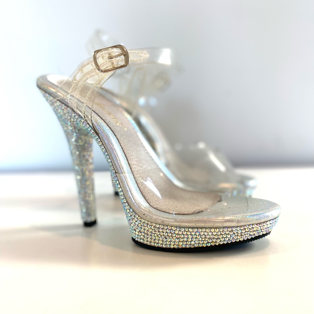 Fabulicious Clear Rhinestone Heels size 5 competition